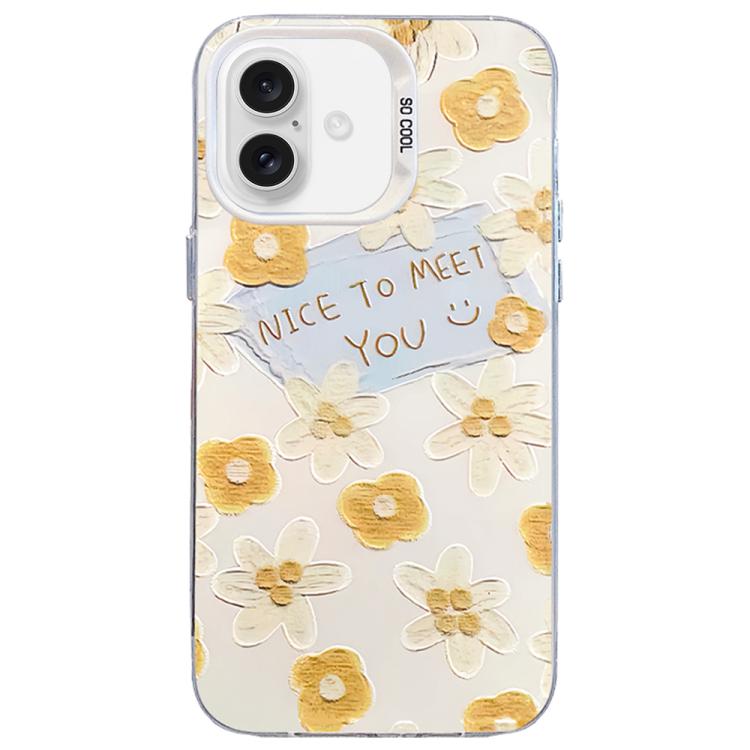 

For iPhone 16 Flower Series Color Silver TPU Hybrid PC Phone Case(Small Yellow Flowers CW122)