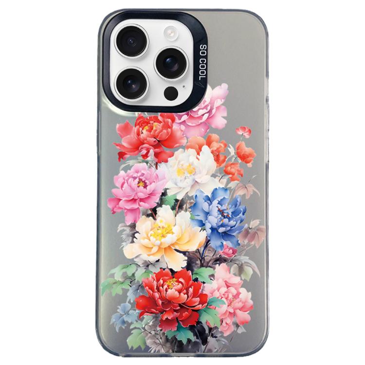 

For iPhone 15 Pro Max Flower Series Color Silver TPU Hybrid PC Phone Case(Colorful Flowers CK111)