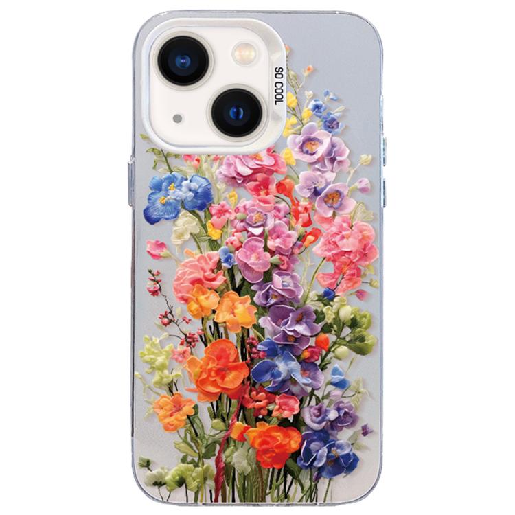 

For iPhone 15 Flower Series Color Silver TPU Hybrid PC Phone Case(Colorful Flowers CW112)