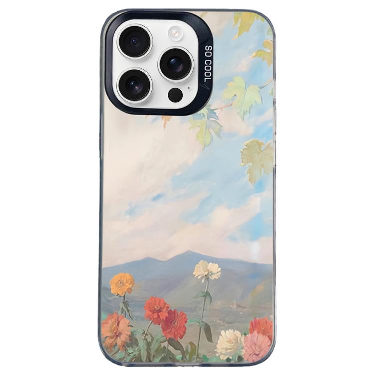 

For iPhone 14 Pro Flower Series Color Silver TPU Hybrid PC Phone Case(Blue Sky Flowers CK119)