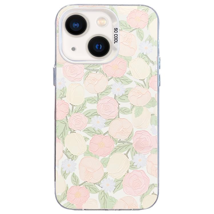 

For iPhone 14 Flower Series Color Silver TPU Hybrid PC Phone Case(Tulip CW121)