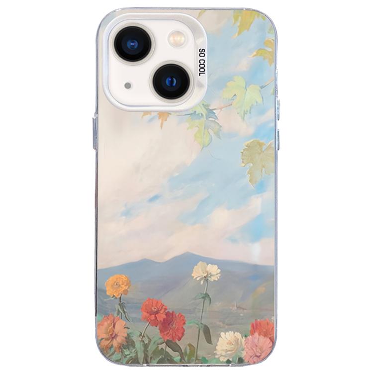 

For iPhone 13 Pro Flower Series Color Silver TPU Hybrid PC Phone Case(Blue Sky Flowers CW119)