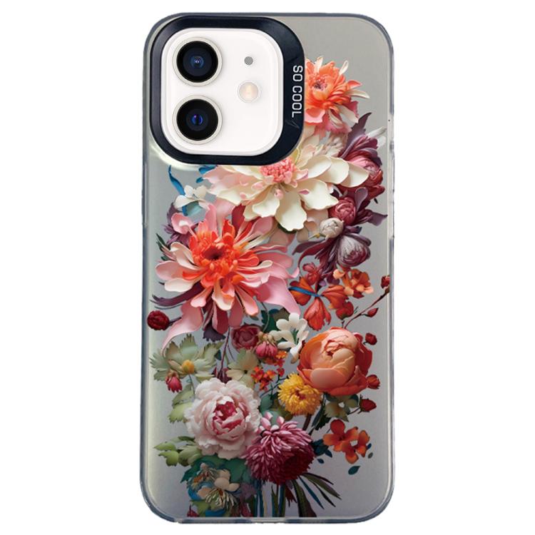 

For iPhone 12 Flower Series Color Silver TPU Hybrid PC Phone Case(Colorful Flowers CK115)
