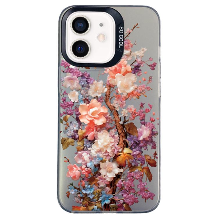 

For iPhone 12 mini Flower Series Color Silver TPU Hybrid PC Phone Case(Colorful Flowers CK117)