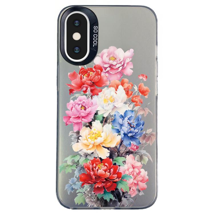 

For iPhone XS Max Flower Series Color Silver TPU Hybrid PC Phone Case(Colorful Flowers CK111)