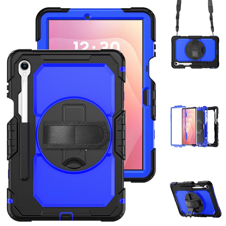 

For Samsung Galaxy Tab S11 Silicone Hybrid PC Tablet Case with Shoulder Strap(Blue PC)