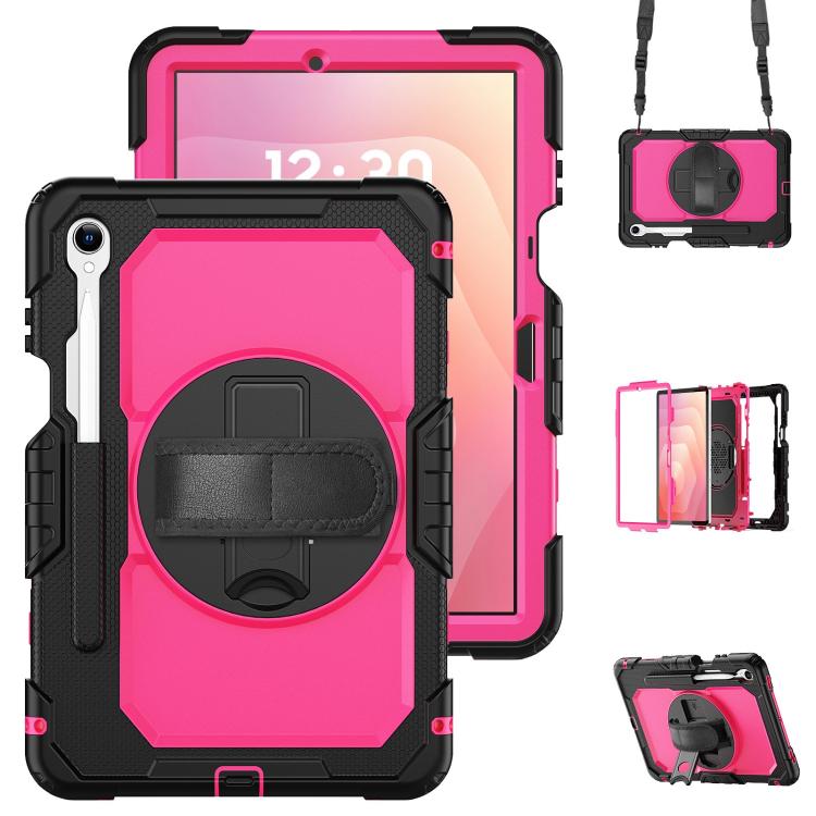 

For Samsung Galaxy Tab S11 Silicone Hybrid PC Tablet Case with Shoulder Strap(Rose Red PC)