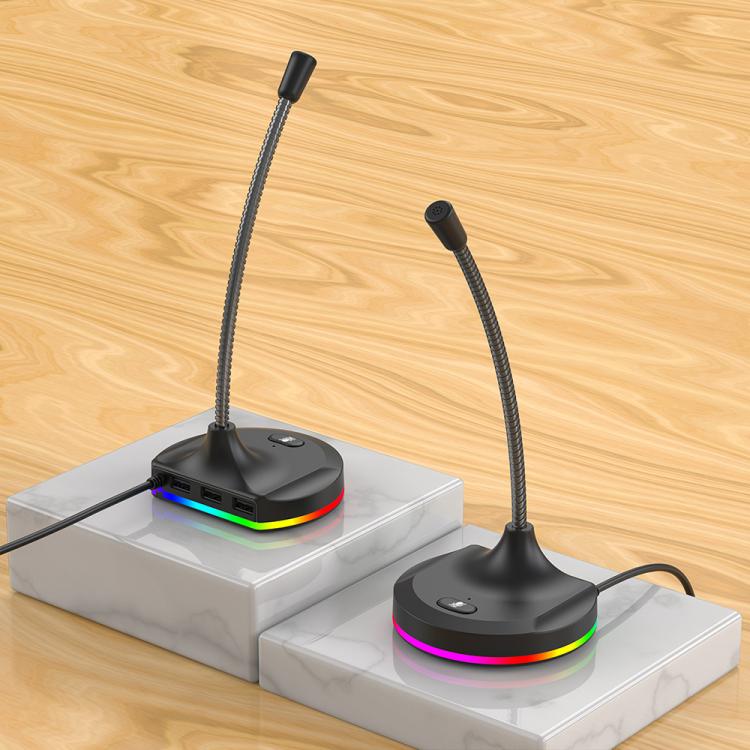 

USB Multi-function Microphone RGB Light Built-in Sound Card(Black)