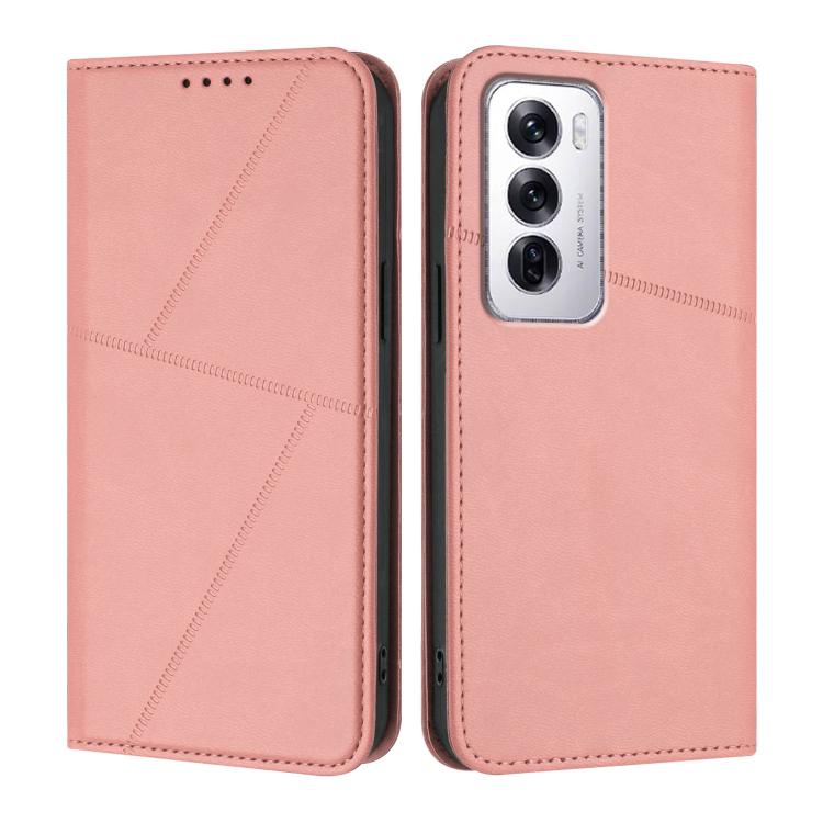 

For OPPO Reno12 Strong Magnetic Frosted Flip Leather Phone Case(Pink)