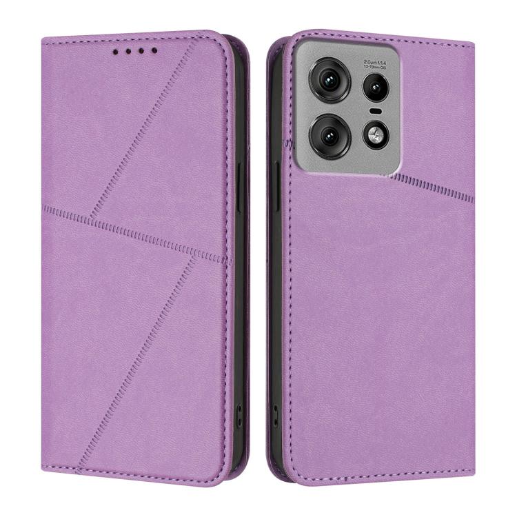 

For Motorola Edge 50 Pro Strong Magnetic Frosted Flip Leather Phone Case(Light Purple)
