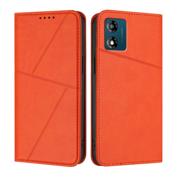 

For Motorola Moto E13 Strong Magnetic Frosted Flip Leather Phone Case(Orange)
