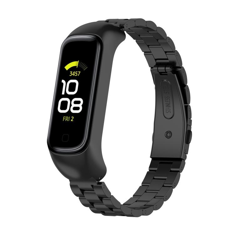 

For Samsung Galaxy Fit 2 xDfind Metal Frame Integrated Three-beads Steel Watch Band(Black)