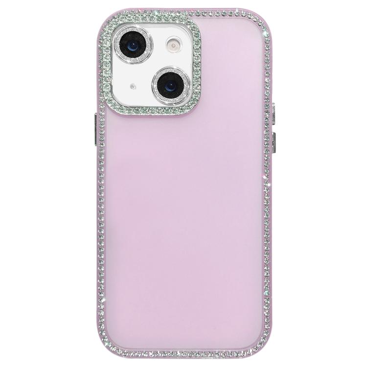

For iPhone 15 Dual-Sided Rhinestone Design Matte Full Coverage Phone Case(Purple)