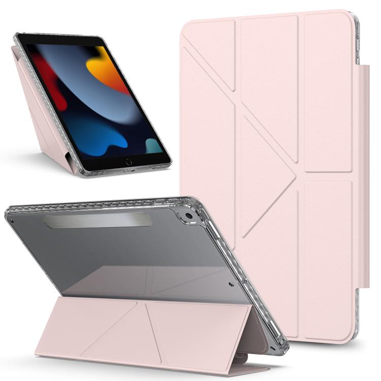 

For iPad 10.2 2021 / 2020 / 2019 / Air 2019 Detachable Backshell Folding Holder Smart Tablet Leather Case(Pink)