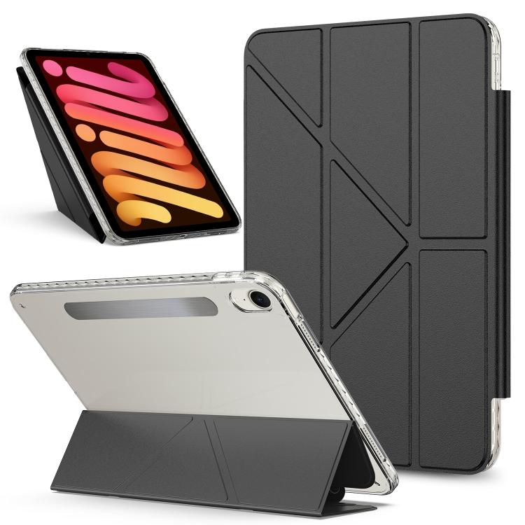 

For iPad mini 2024 / 2021 Detachable Backshell Folding Holder Smart Tablet Leather Case(Black)
