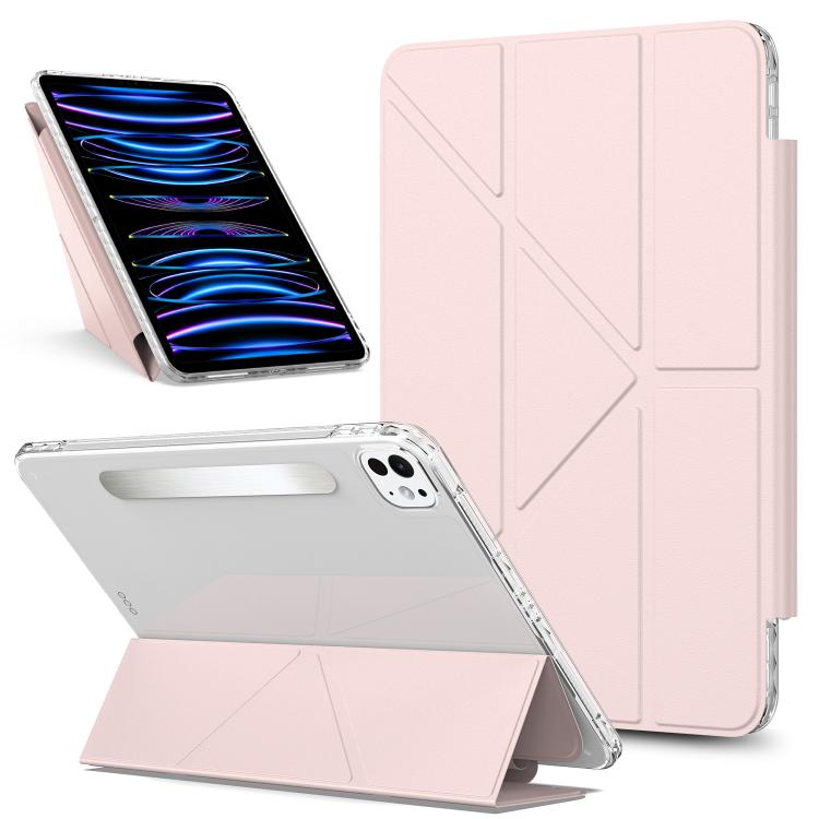 

For iPad Pro 11 2024 Detachable Backshell Folding Holder Smart Tablet Leather Case(Pink)