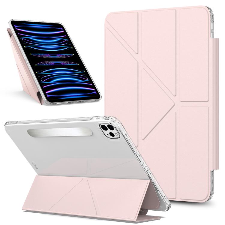 

For iPad Pro 13 2024 Detachable Backshell Folding Holder Smart Tablet Leather Case(Pink)