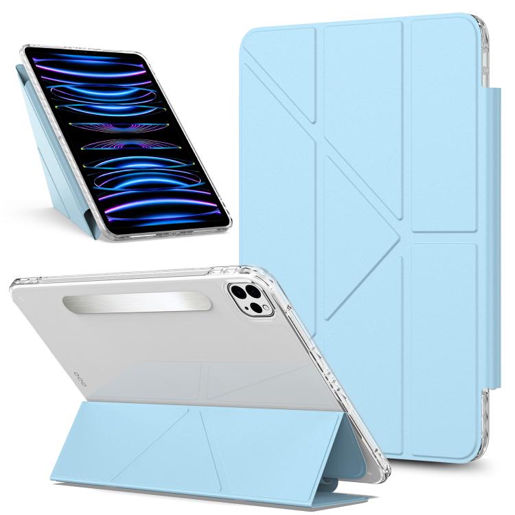 

For iPad Pro 13 2024 Detachable Backshell Folding Holder Smart Tablet Leather Case(Light Blue)