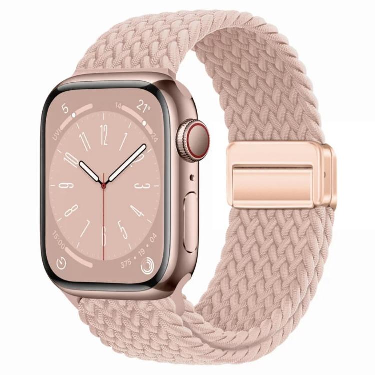 For Apple Watch 46mm / 49mm / 45mm / 44mm xDfind Magnetic Buckle Loop Woven Watch Band(Pink Sand)