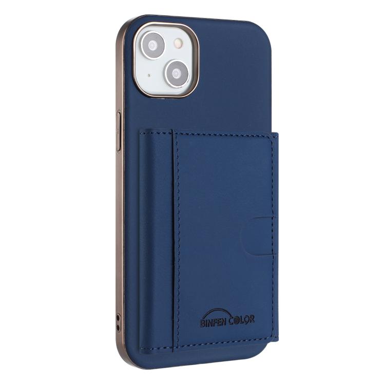

For iPhone 14 Plus Solid Color Horizontal Magnetic Card Bag RFID MagSafe Phone Case(Dark Blue)