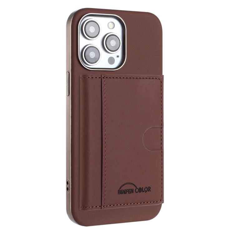 

For iPhone 14 Pro Max Solid Color Horizontal Magnetic Card Bag RFID MagSafe Phone Case(Brown)