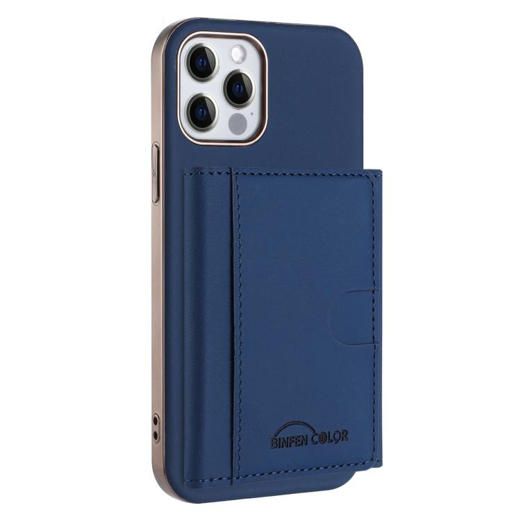 

For iPhone 12 / 12 Pro Solid Color Horizontal Magnetic Card Bag RFID MagSafe Phone Case(Dark Blue)
