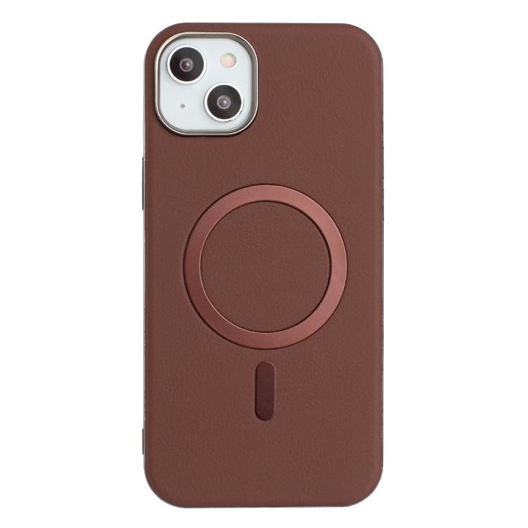 

For iPhone 14 Plus Solid Color Plating MagSafe Full Coverage Phone Case(Brown)