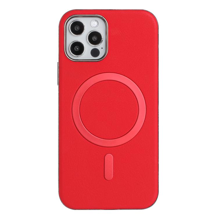

For iPhone 12 / 12 Pro Solid Color Plating MagSafe Full Coverage Phone Case(Red)