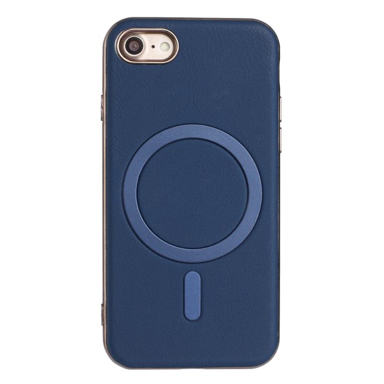

For iPhone 8 / 7 / 6 Solid Color Plating MagSafe Full Coverage Phone Case(Dark Blue)