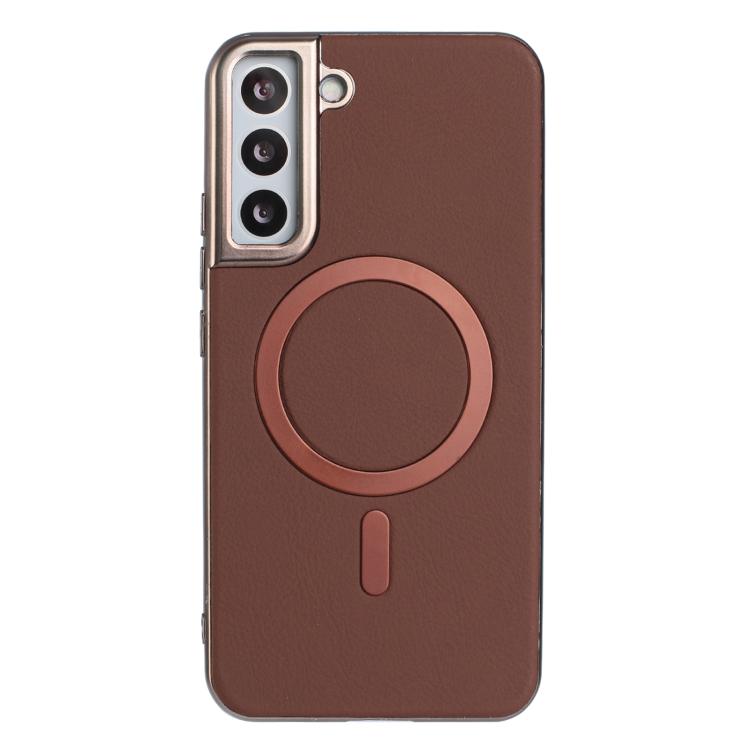 

For Samsung Galaxy S22 5G Solid Color Plating MagSafe Full Coverage Phone Case(Brown)