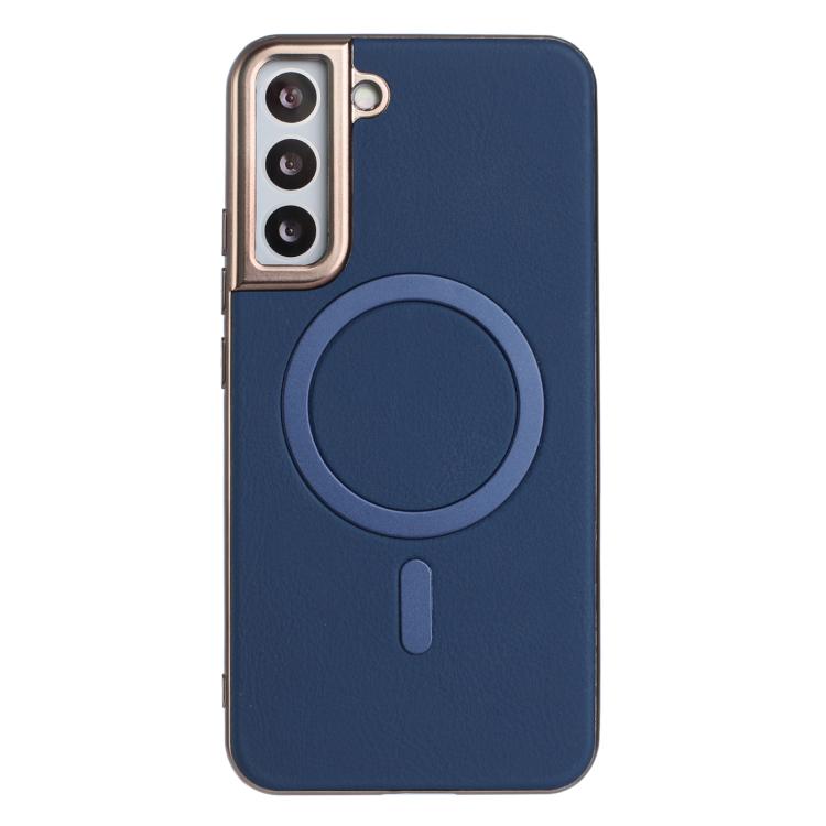 

For Samsung Galaxy S22 5G Solid Color Plating MagSafe Full Coverage Phone Case(Dark Blue)