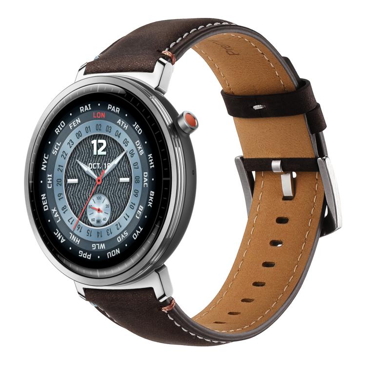 22mm xDfind  Flat Crazy Horse Leather Pin Buckle Watch Band(Black Brown)