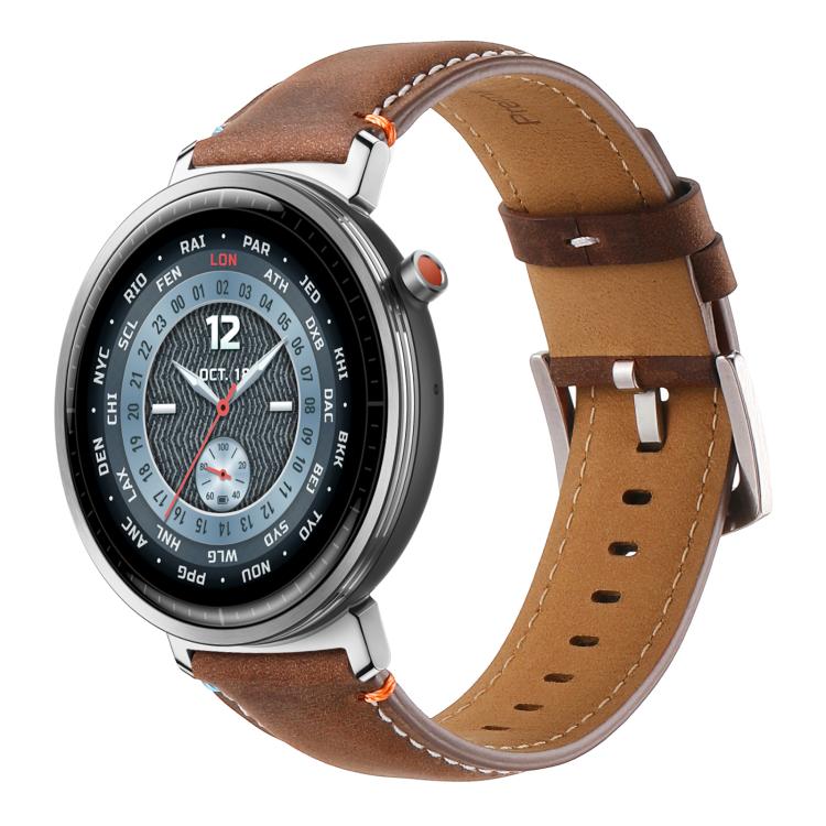 

22mm xDfind Flat Crazy Horse Leather Pin Buckle Watch Band(Dark Brown)