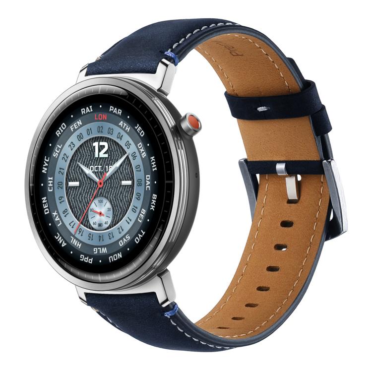 

22mm xDfind Flat Crazy Horse Leather Pin Buckle Watch Band(Midnight Blue)