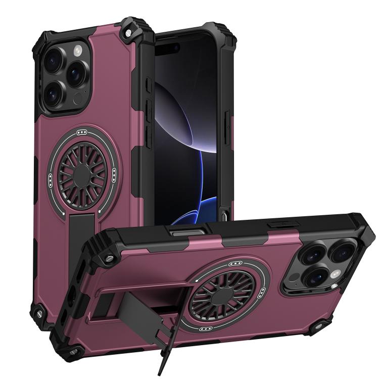 

For iPhone 16 Pro Max Shockproof Kickstand Metallic Shaft MagSafe Phone Case(Purple)