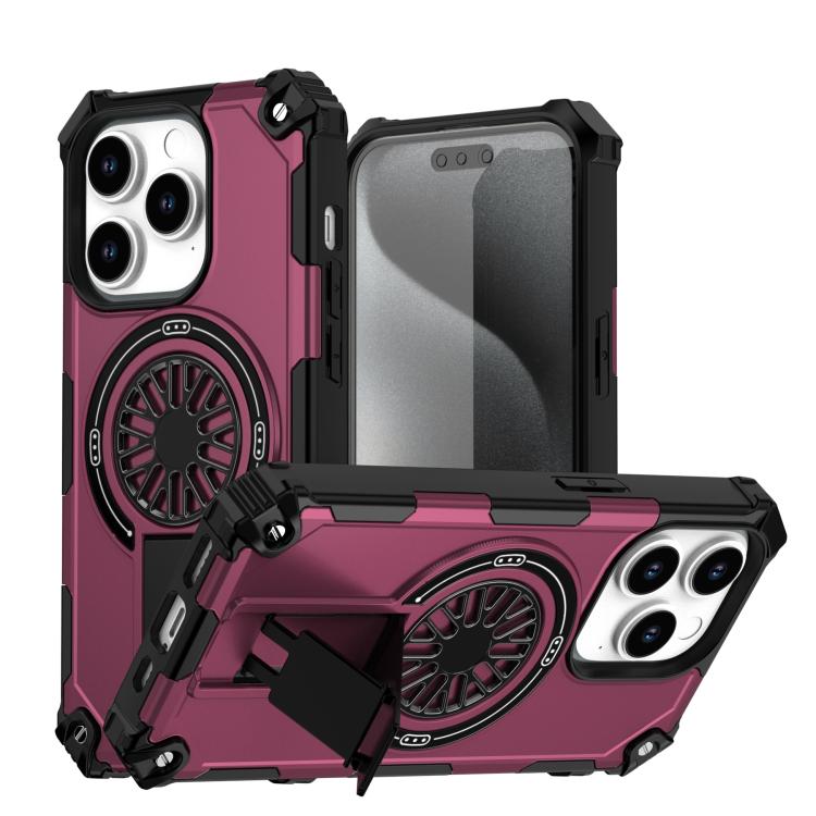 

For iPhone 14 Pro Shockproof Kickstand Metallic Shaft MagSafe Phone Case(Purple)