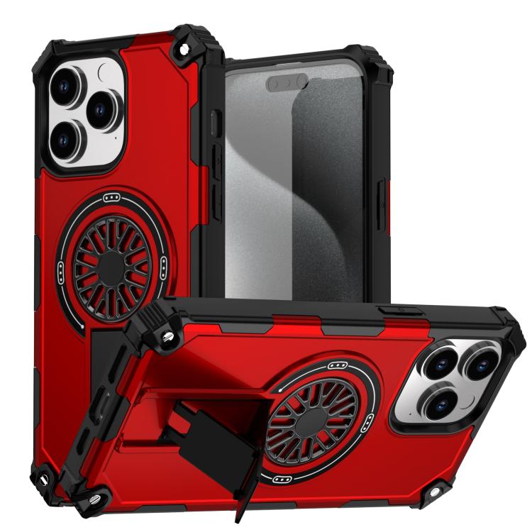 

For iPhone 14 Pro Max Shockproof Kickstand Metallic Shaft MagSafe Phone Case(Red)