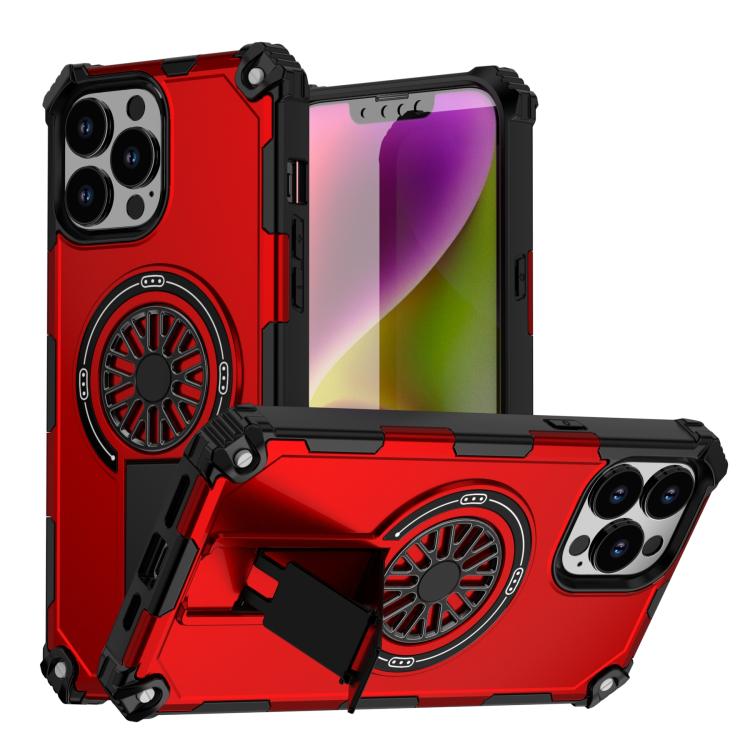 

For iPhone 13 Pro Max Shockproof Kickstand Metallic Shaft MagSafe Phone Case(Red)