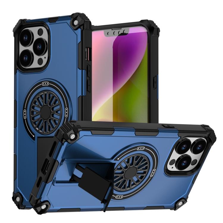 

For iPhone 13 Pro Max Shockproof Kickstand Metallic Shaft MagSafe Phone Case(Blue)