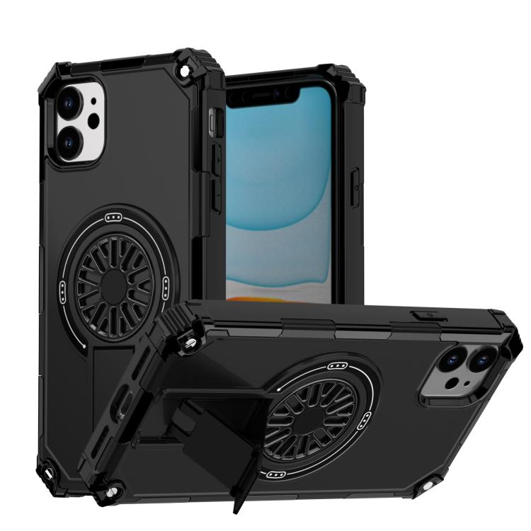 

For iPhone 11 Shockproof Kickstand Metallic Shaft MagSafe Phone Case(Black)