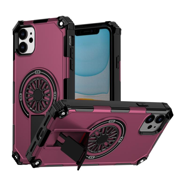 

For iPhone 11 Shockproof Kickstand Metallic Shaft MagSafe Phone Case(Purple)