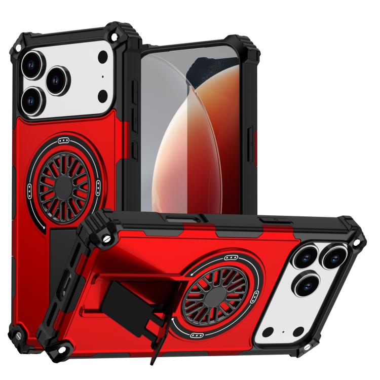 

For iPhone 17 Pro Max Shockproof Kickstand Metallic Shaft MagSafe Phone Case(Red)