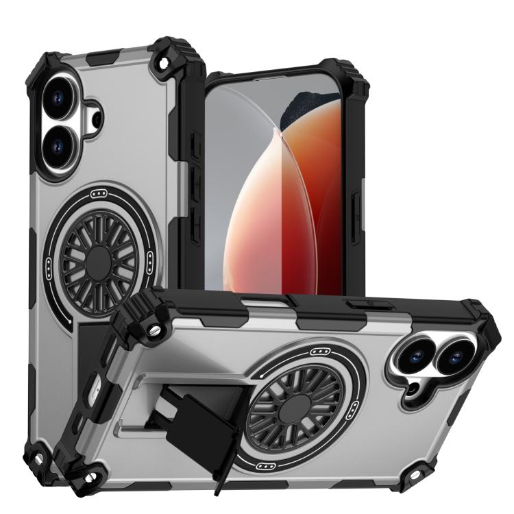 

For iPhone 17 Shockproof Kickstand Metallic Shaft MagSafe Phone Case(Silver)