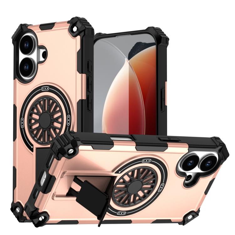 

For iPhone 17 Shockproof Kickstand Metallic Shaft MagSafe Phone Case(Rose Gold)