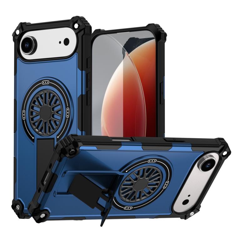 

For iPhone Air Shockproof Kickstand Metallic Shaft MagSafe Phone Case(Blue)