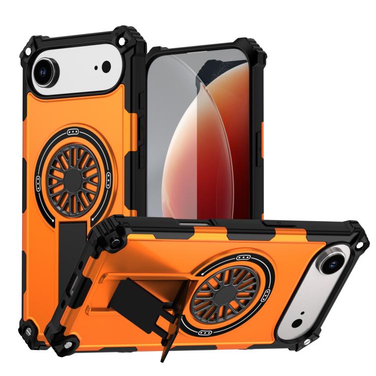 

For iPhone Air Shockproof Kickstand Metallic Shaft MagSafe Phone Case(Orange)
