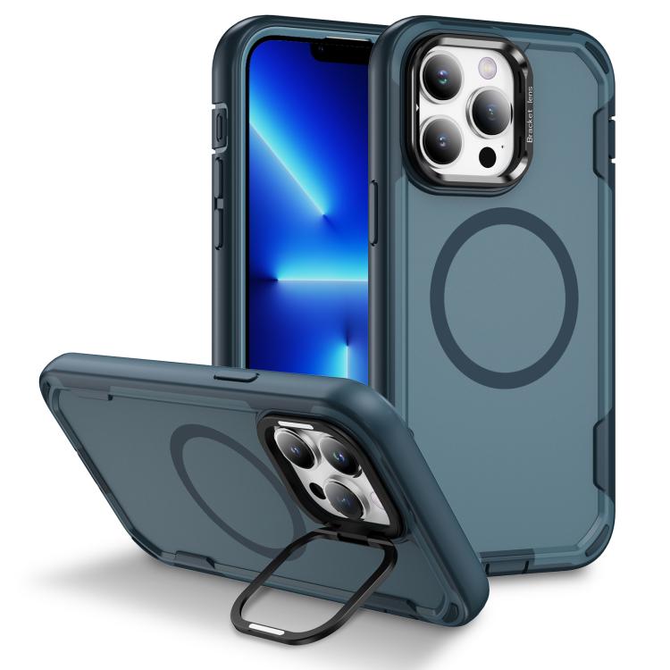 

For iPhone 13 Pro Max Defend 3 in 1 Rugged MagSafe Magnetic Holder Phone Case(Royal Blue + Blue)