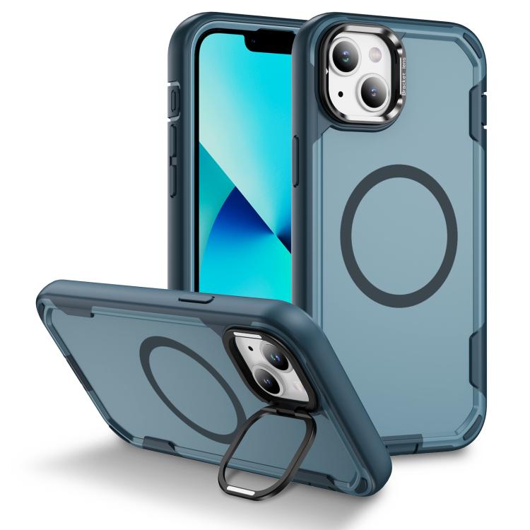 

For iPhone 13 Defend 3 in 1 Rugged MagSafe Magnetic Holder Phone Case(Royal Blue + Blue)