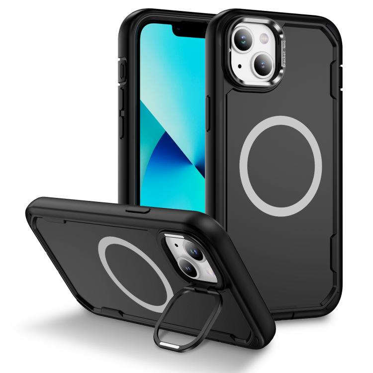 

For iPhone 13 Defend 3 in 1 Rugged MagSafe Magnetic Holder Phone Case(Black)