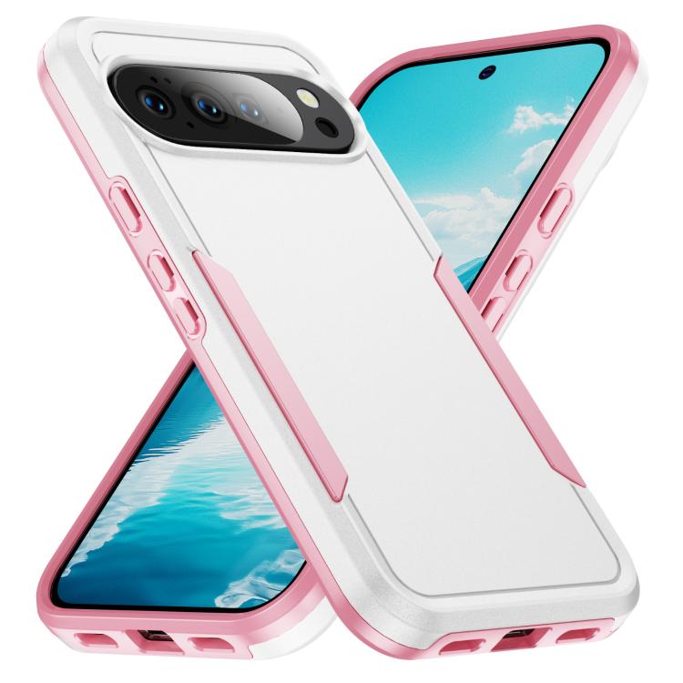 

For Google Pixel 10 Pro XL Pioneer Armor Heavy Duty PC + TPU Phone Case(White+Pink)